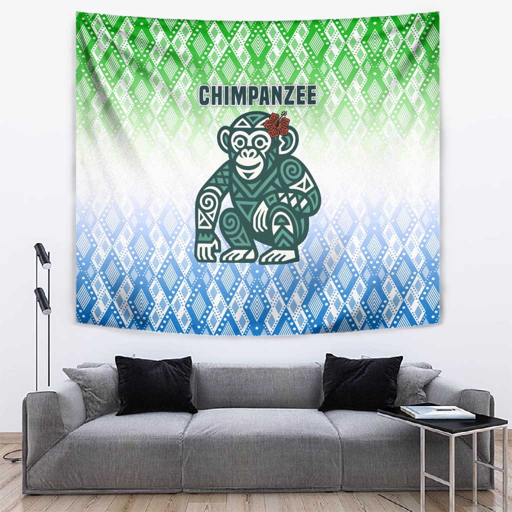 Sierra Leone Tapestry - Tribal Chimpanzee Design and Green Blue Gradient Pattern TS04
