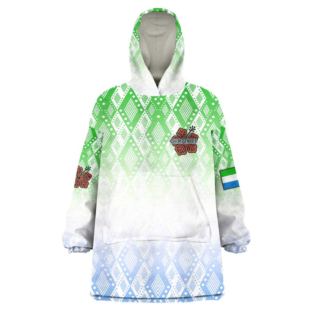 Sierra Leone Wearable Blanket Hoodie - Tribal Chimpanzee Design and Green Blue Gradient Pattern TS04
