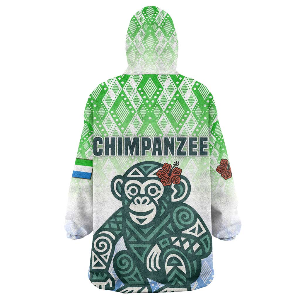 Sierra Leone Wearable Blanket Hoodie - Tribal Chimpanzee Design and Green Blue Gradient Pattern TS04