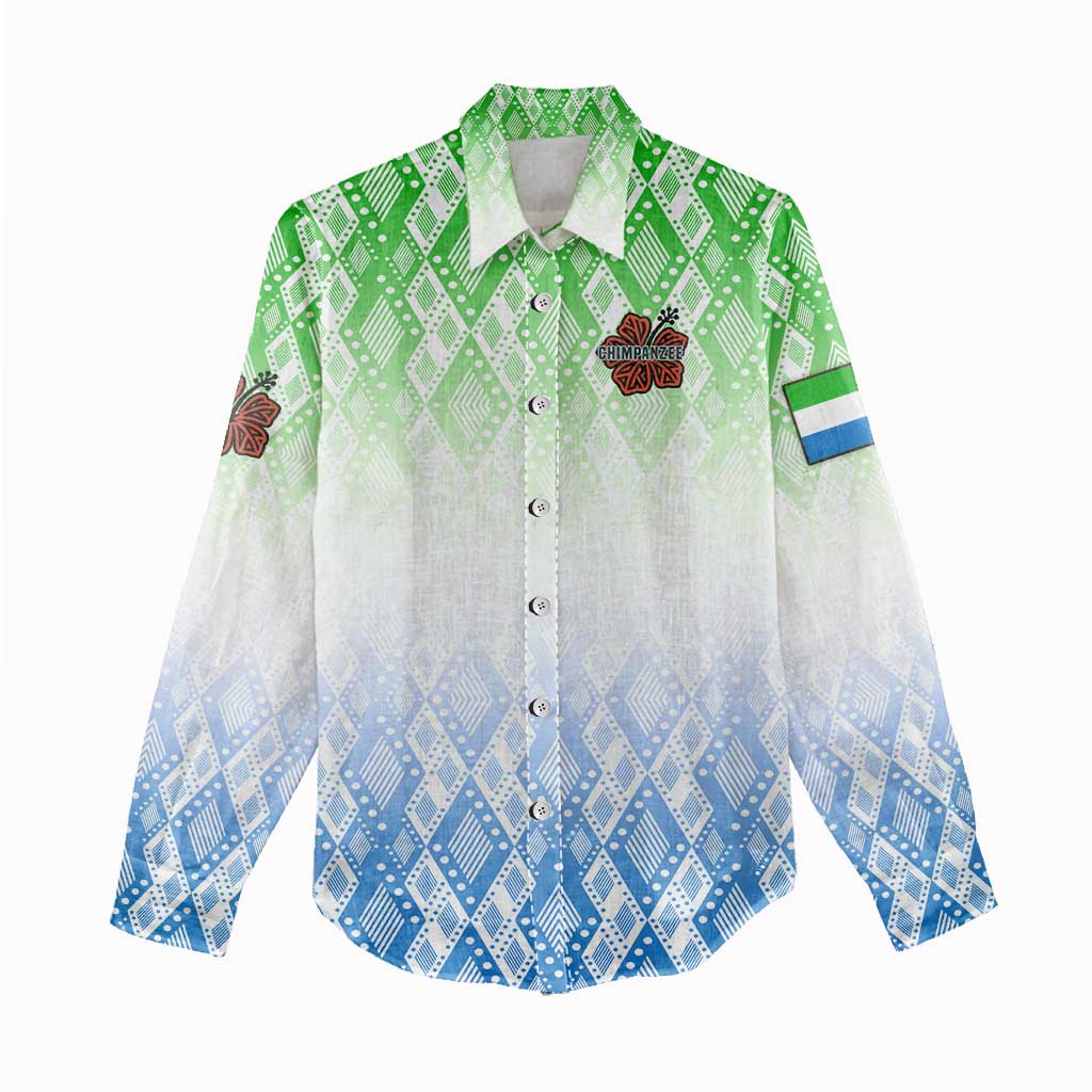Sierra Leone Women Casual Shirt - Tribal Chimpanzee Design and Green Blue Gradient Pattern TS04