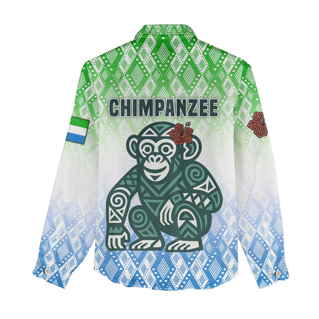 Sierra Leone Women Casual Shirt - Tribal Chimpanzee Design and Green Blue Gradient Pattern TS04