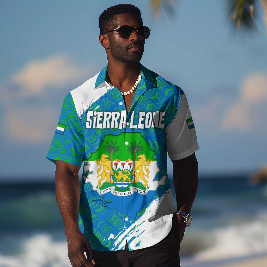 Sierra Leone Crest Hawaiian Shirt with National Coat of Arms and Flag Colors TS04