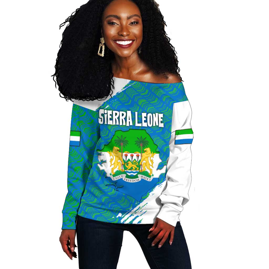 Sierra Leone Crest Off Shoulder Sweater with National Coat of Arms and Flag Colors TS04