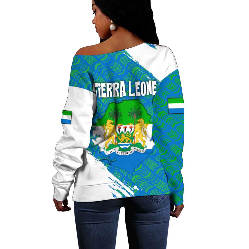 Sierra Leone Crest Off Shoulder Sweater with National Coat of Arms and Flag Colors TS04