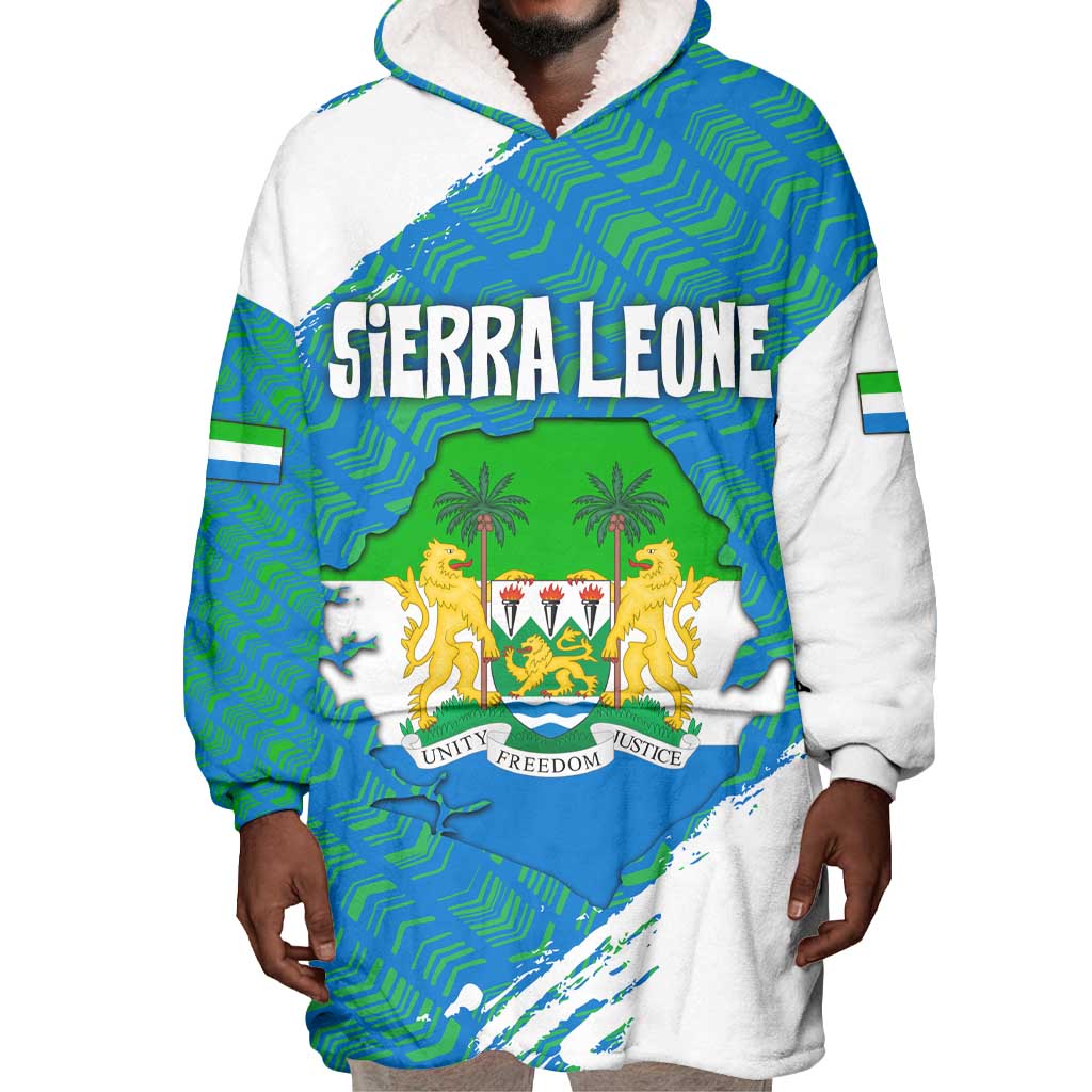Sierra Leone Crest Wearable Blanket Hoodie with National Coat of Arms and Flag Colors TS04