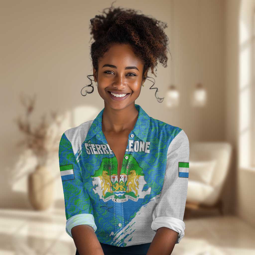 Sierra Leone Crest Women Casual Shirt with National Coat of Arms and Flag Colors TS04