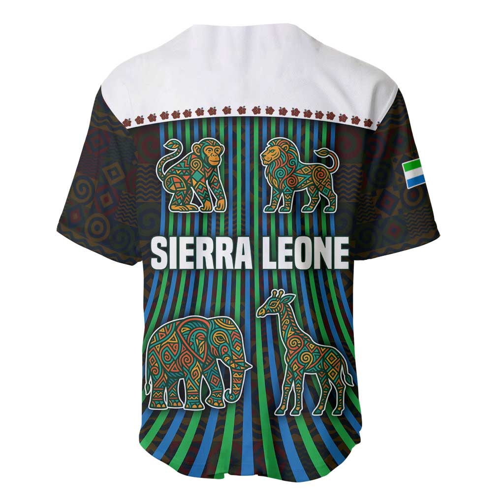Sierra Leone Baseball Jersey - Tribal Animal Pattern Featuring Lion Elephant Giraffe and Monkey TS04