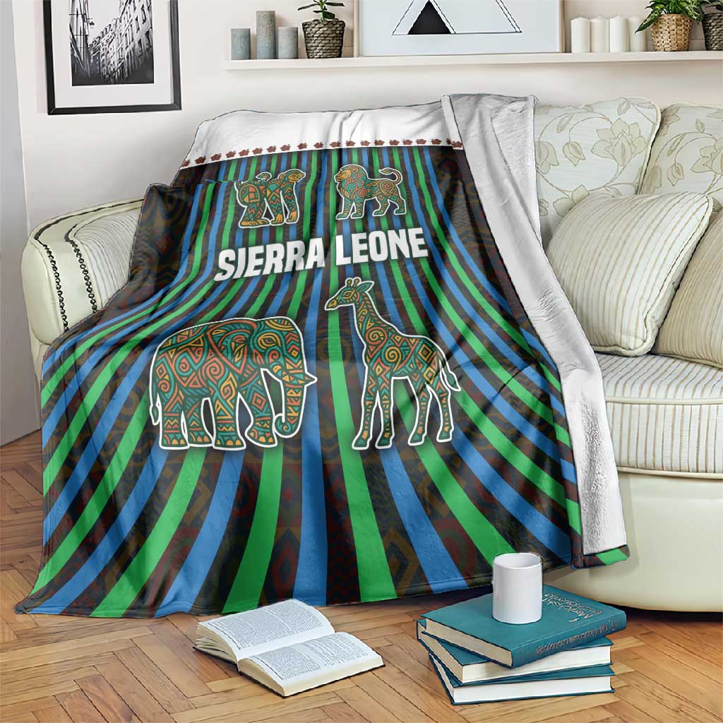 Sierra Leone Blanket - Tribal Animal Pattern Featuring Lion Elephant Giraffe and Monkey TS04