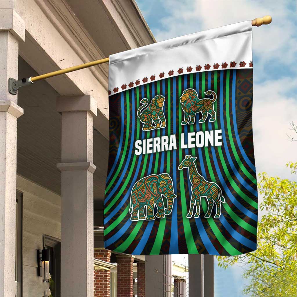 Sierra Leone Garden Flag - Tribal Animal Pattern Featuring Lion Elephant Giraffe and Monkey TS04