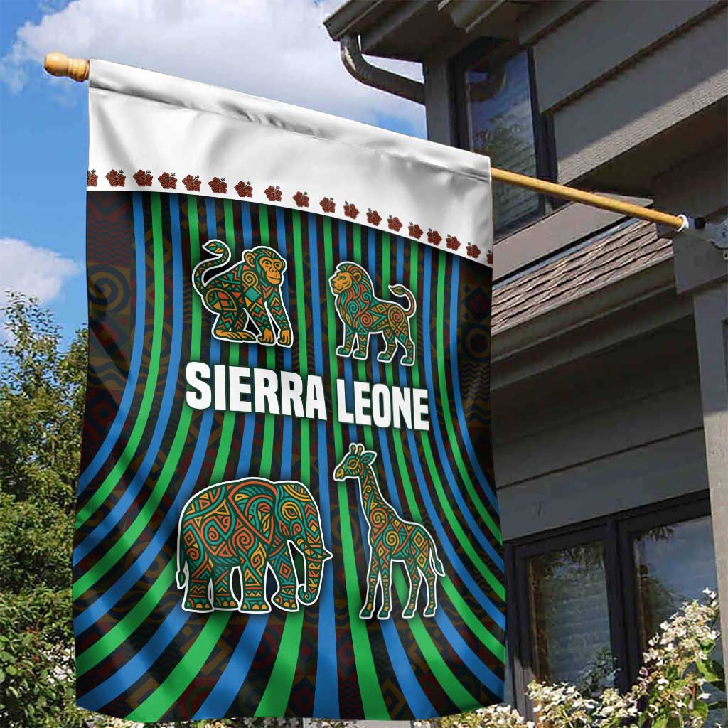 Sierra Leone Garden Flag - Tribal Animal Pattern Featuring Lion Elephant Giraffe and Monkey TS04