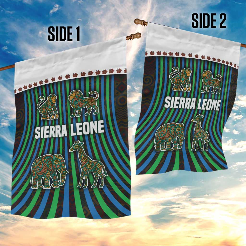 Sierra Leone Garden Flag - Tribal Animal Pattern Featuring Lion Elephant Giraffe and Monkey TS04