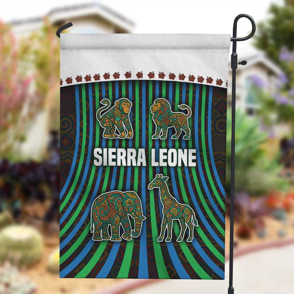Sierra Leone Garden Flag - Tribal Animal Pattern Featuring Lion Elephant Giraffe and Monkey TS04