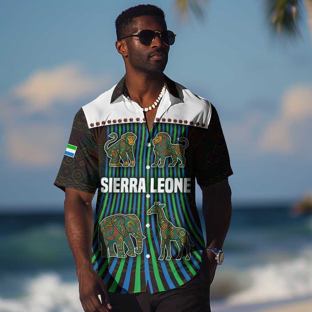 Sierra Leone Hawaiian Shirt - Tribal Animal Pattern Featuring Lion Elephant Giraffe and Monkey TS04