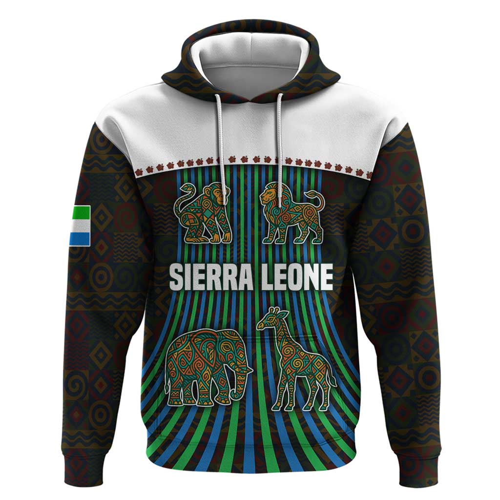 Sierra Leone Hoodie with Tribal Animal Pattern Featuring Lion Elephant Giraffe and Monkey TS04