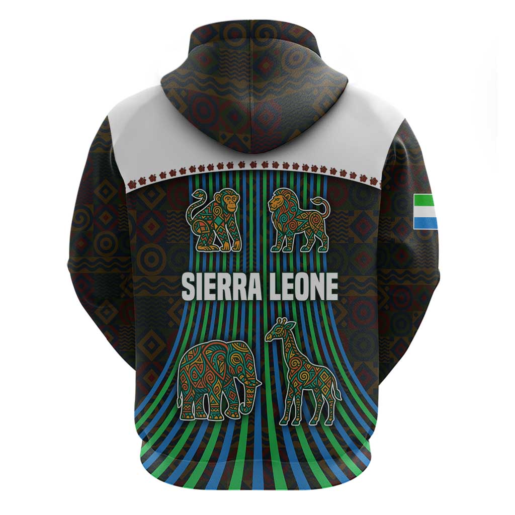 Sierra Leone Hoodie with Tribal Animal Pattern Featuring Lion Elephant Giraffe and Monkey TS04
