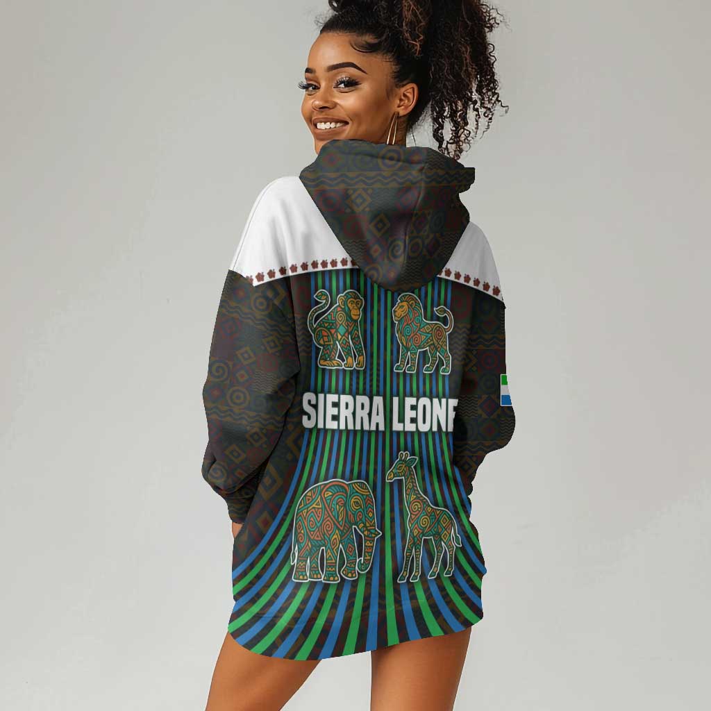 Sierra Leone Hoodie Dress - Tribal Animal Pattern Featuring Lion Elephant Giraffe and Monkey TS04