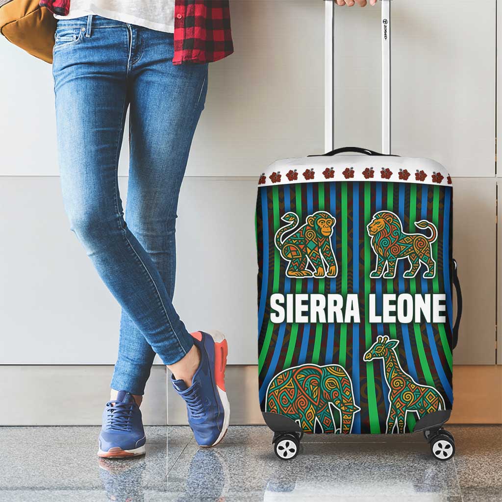 Sierra Leone Luggage Cover with Tribal Animal Pattern Featuring Lion Elephant Giraffe and Monkey TS04