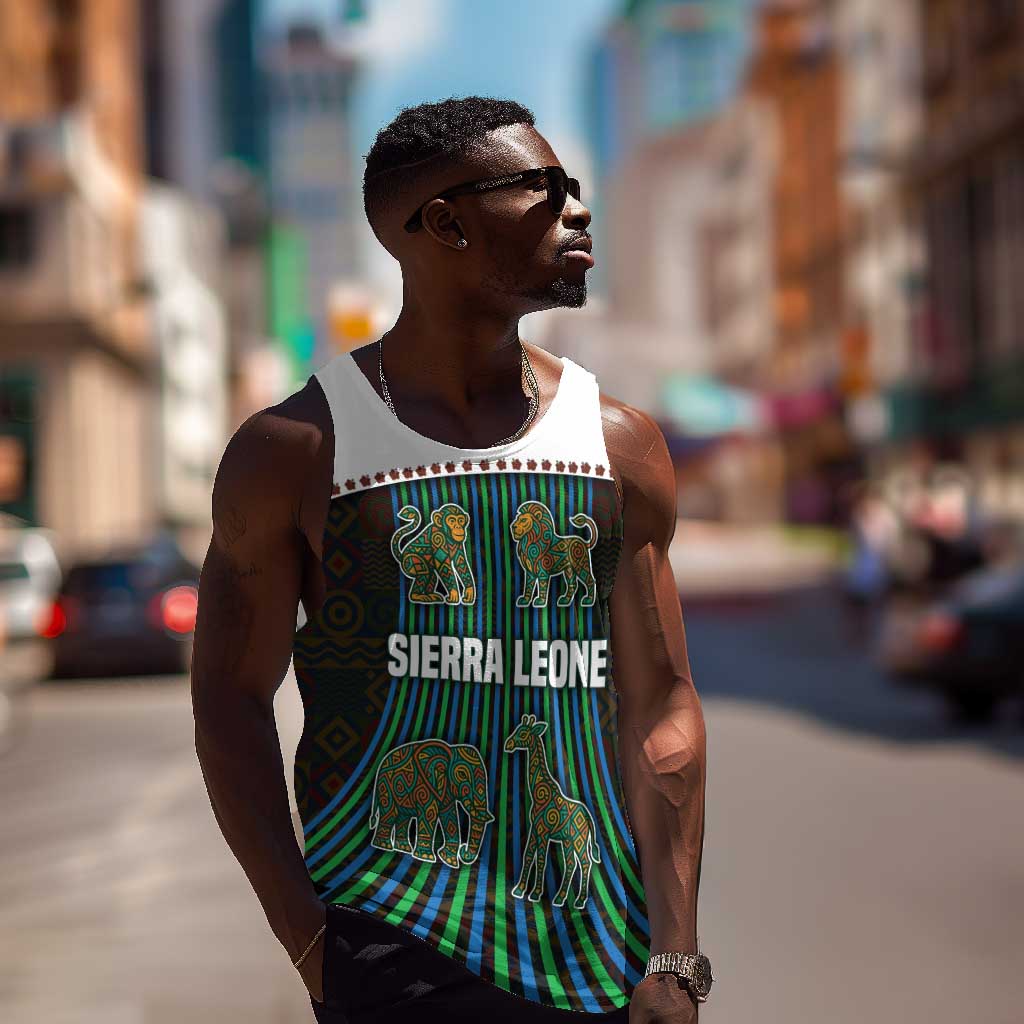 Sierra Leone Men Tank Top - Tribal Animal Pattern Featuring Lion Elephant Giraffe and Monkey TS04