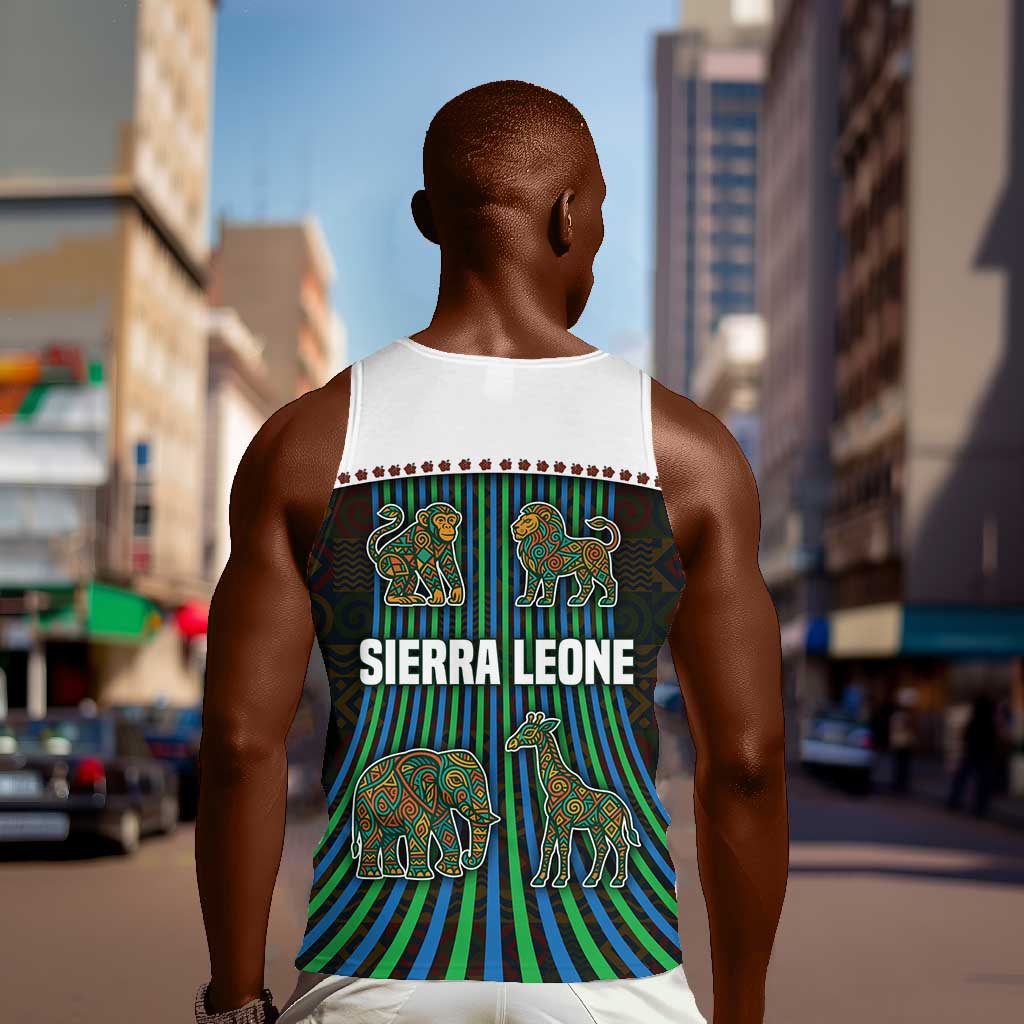Sierra Leone Men Tank Top - Tribal Animal Pattern Featuring Lion Elephant Giraffe and Monkey TS04