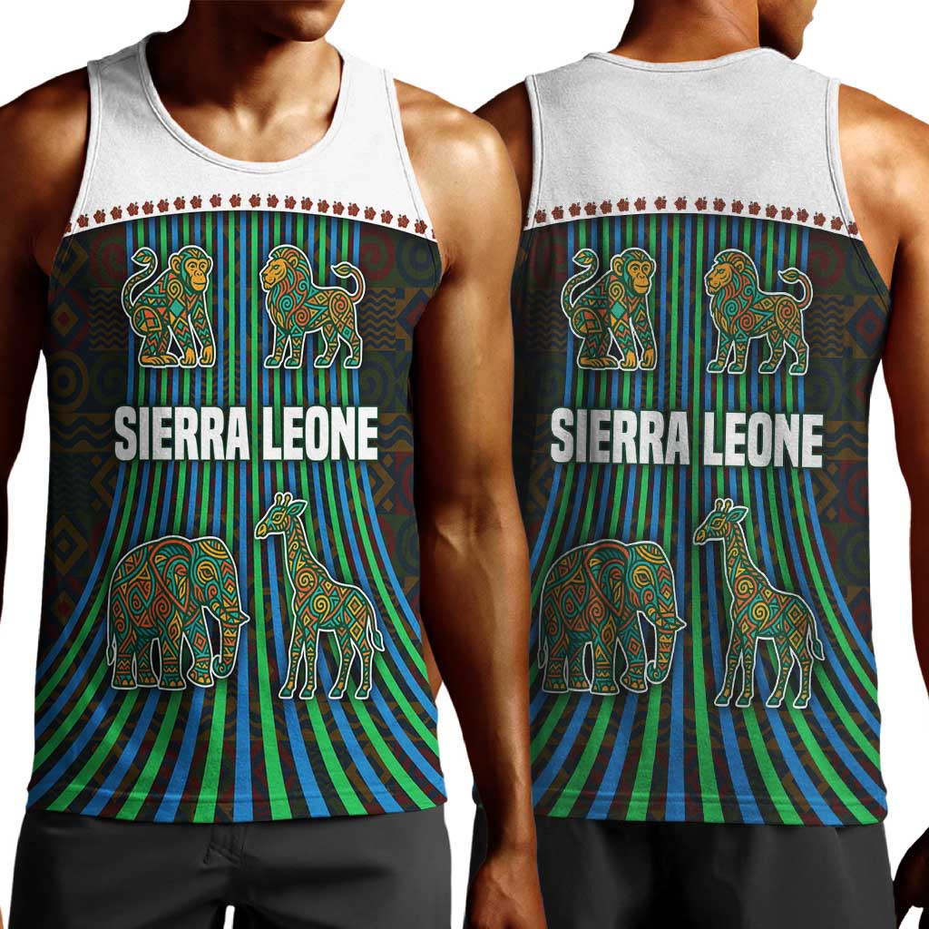Sierra Leone Men Tank Top - Tribal Animal Pattern Featuring Lion Elephant Giraffe and Monkey TS04