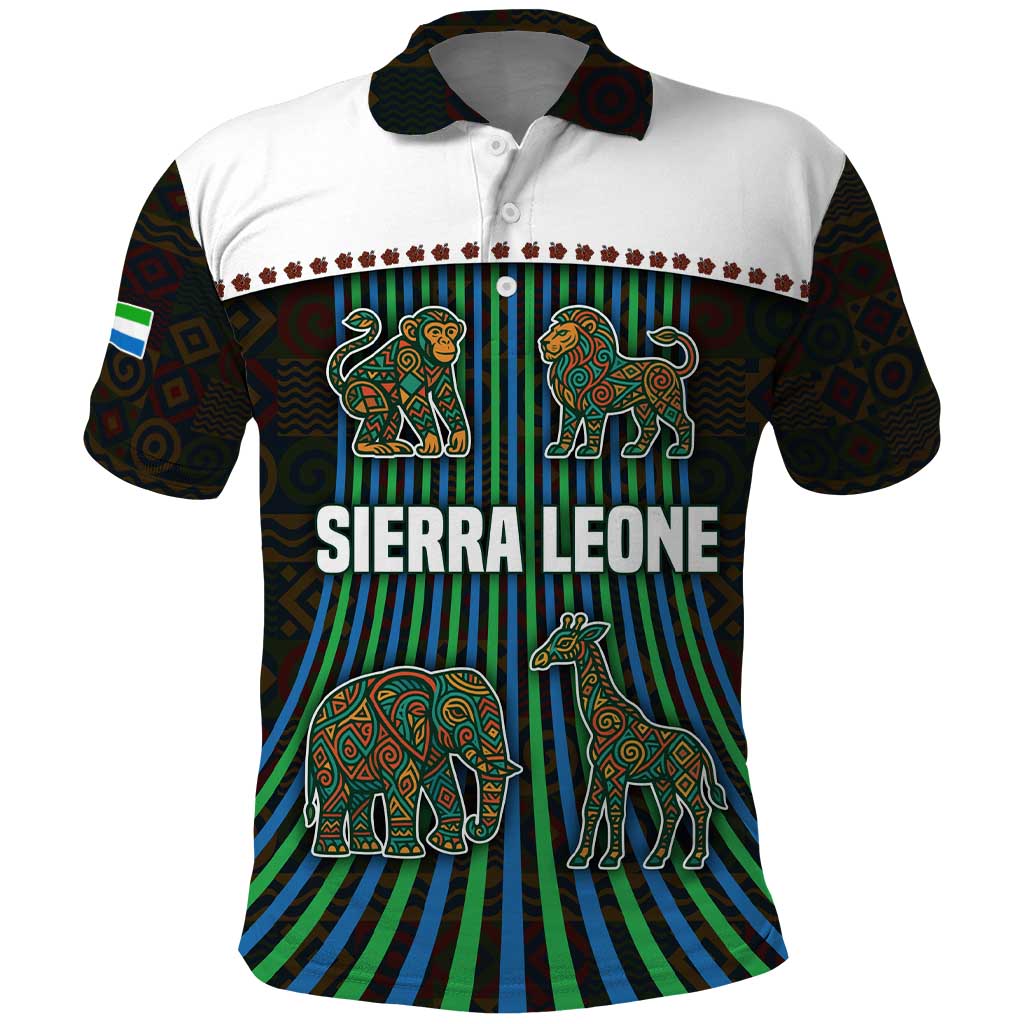 Sierra Leone Polo Shirt with Tribal Animal Pattern Featuring Lion Elephant Giraffe and Monkey TS04