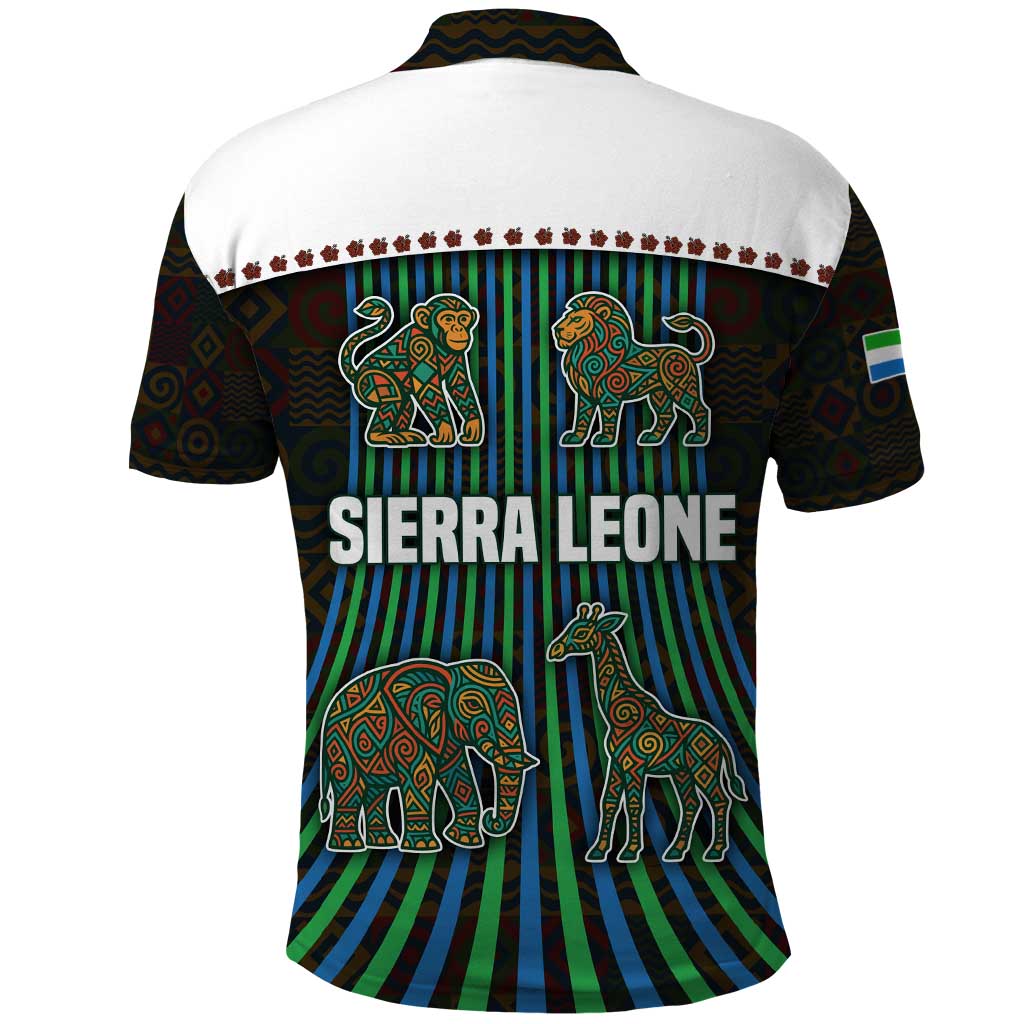 Sierra Leone Polo Shirt with Tribal Animal Pattern Featuring Lion Elephant Giraffe and Monkey TS04