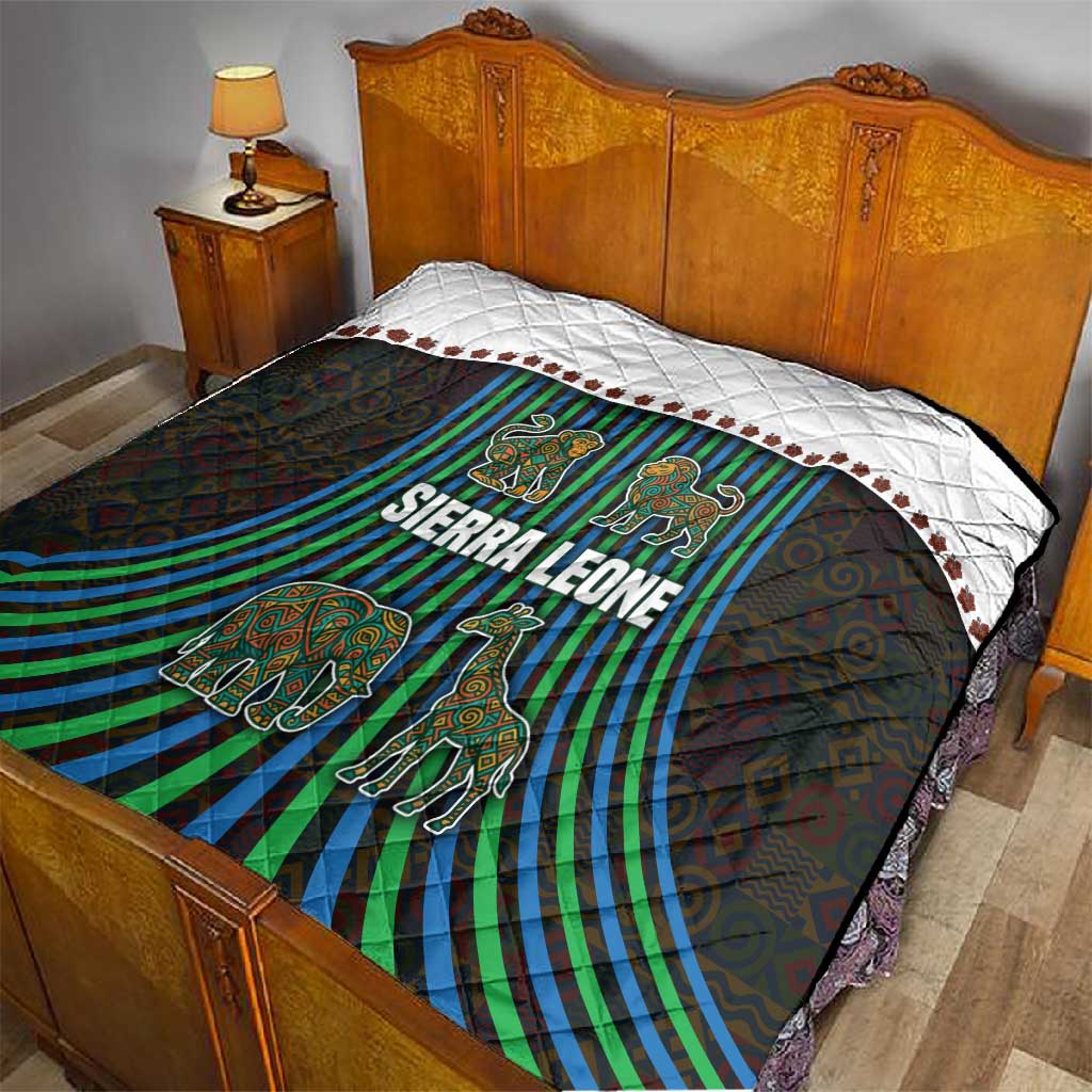 Sierra Leone Quilt - Tribal Animal Pattern Featuring Lion Elephant Giraffe and Monkey TS04