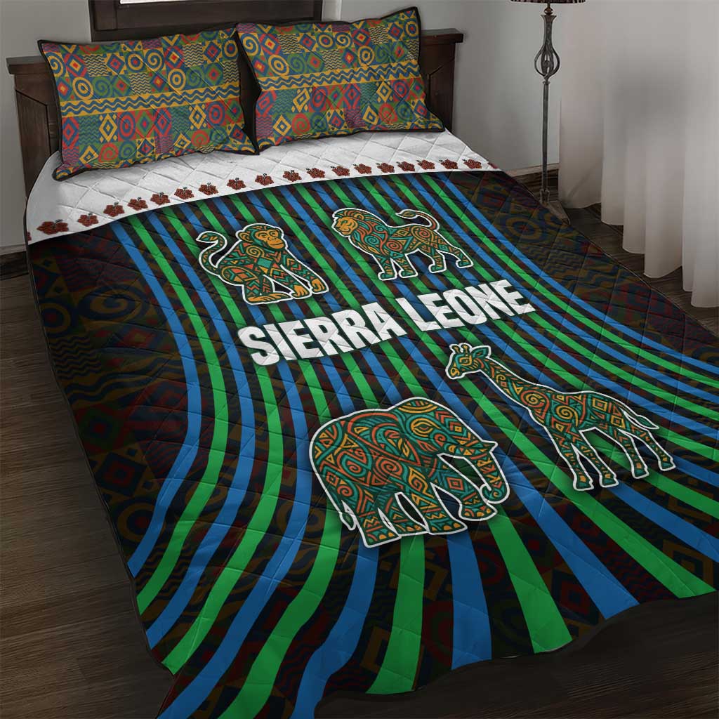 Sierra Leone Quilt Bed Set - Tribal Animal Pattern Featuring Lion Elephant Giraffe and Monkey TS04