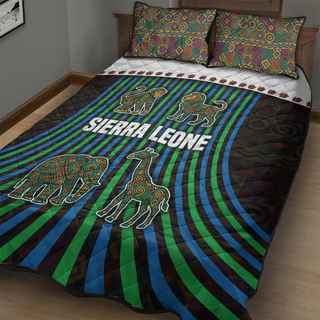 Sierra Leone Quilt Bed Set - Tribal Animal Pattern Featuring Lion Elephant Giraffe and Monkey TS04