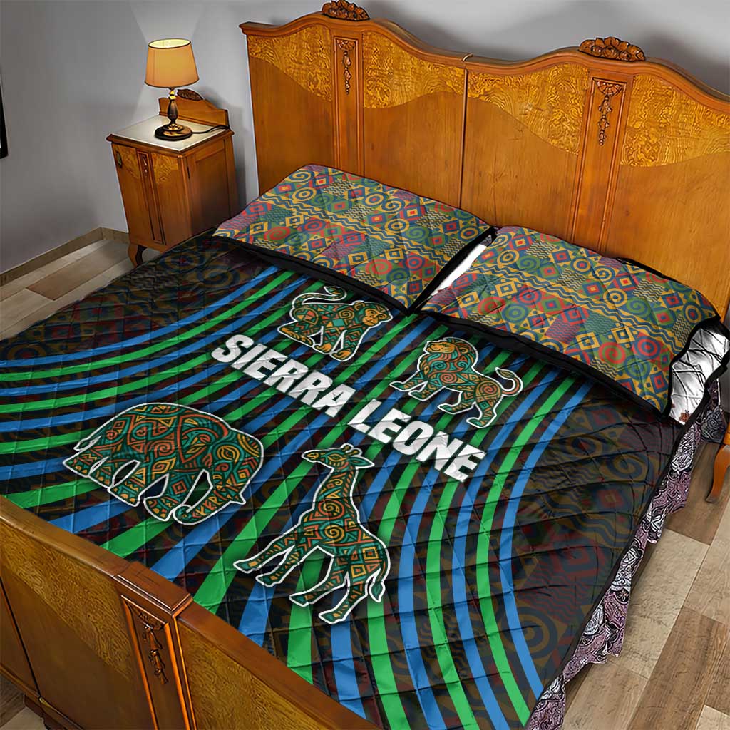 Sierra Leone Quilt Bed Set - Tribal Animal Pattern Featuring Lion Elephant Giraffe and Monkey TS04