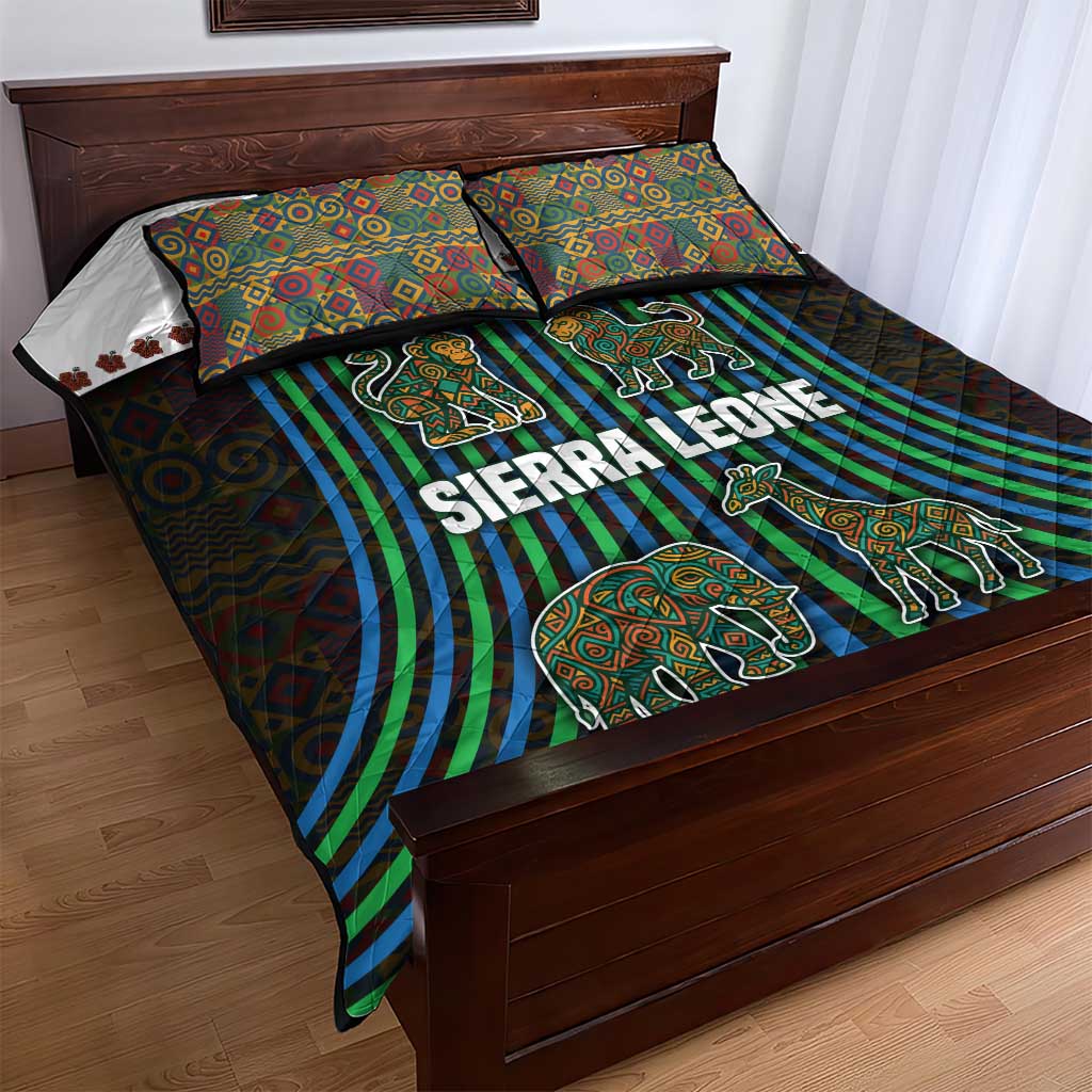 Sierra Leone Quilt Bed Set - Tribal Animal Pattern Featuring Lion Elephant Giraffe and Monkey TS04