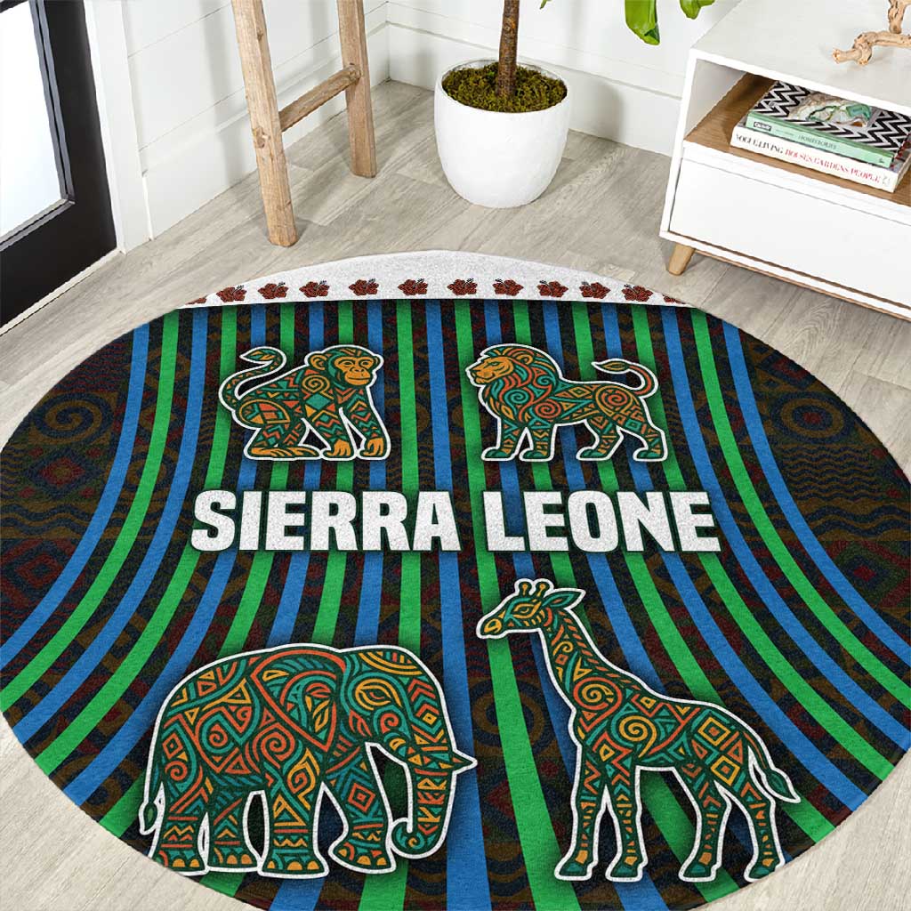 Sierra Leone Round Carpet - Tribal Animal Pattern Featuring Lion Elephant Giraffe and Monkey TS04