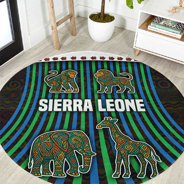 Sierra Leone Round Carpet - Tribal Animal Pattern Featuring Lion Elephant Giraffe and Monkey TS04