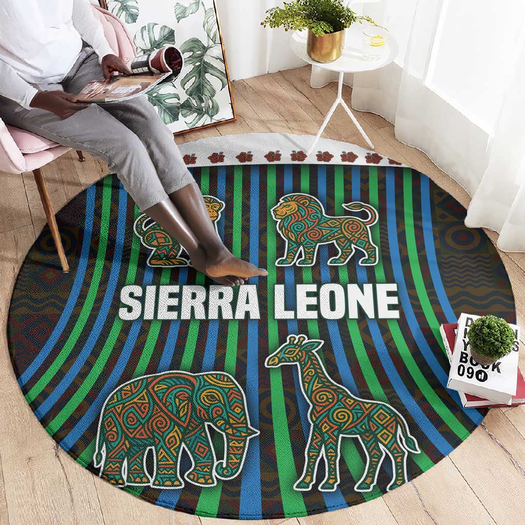 Sierra Leone Round Carpet - Tribal Animal Pattern Featuring Lion Elephant Giraffe and Monkey TS04