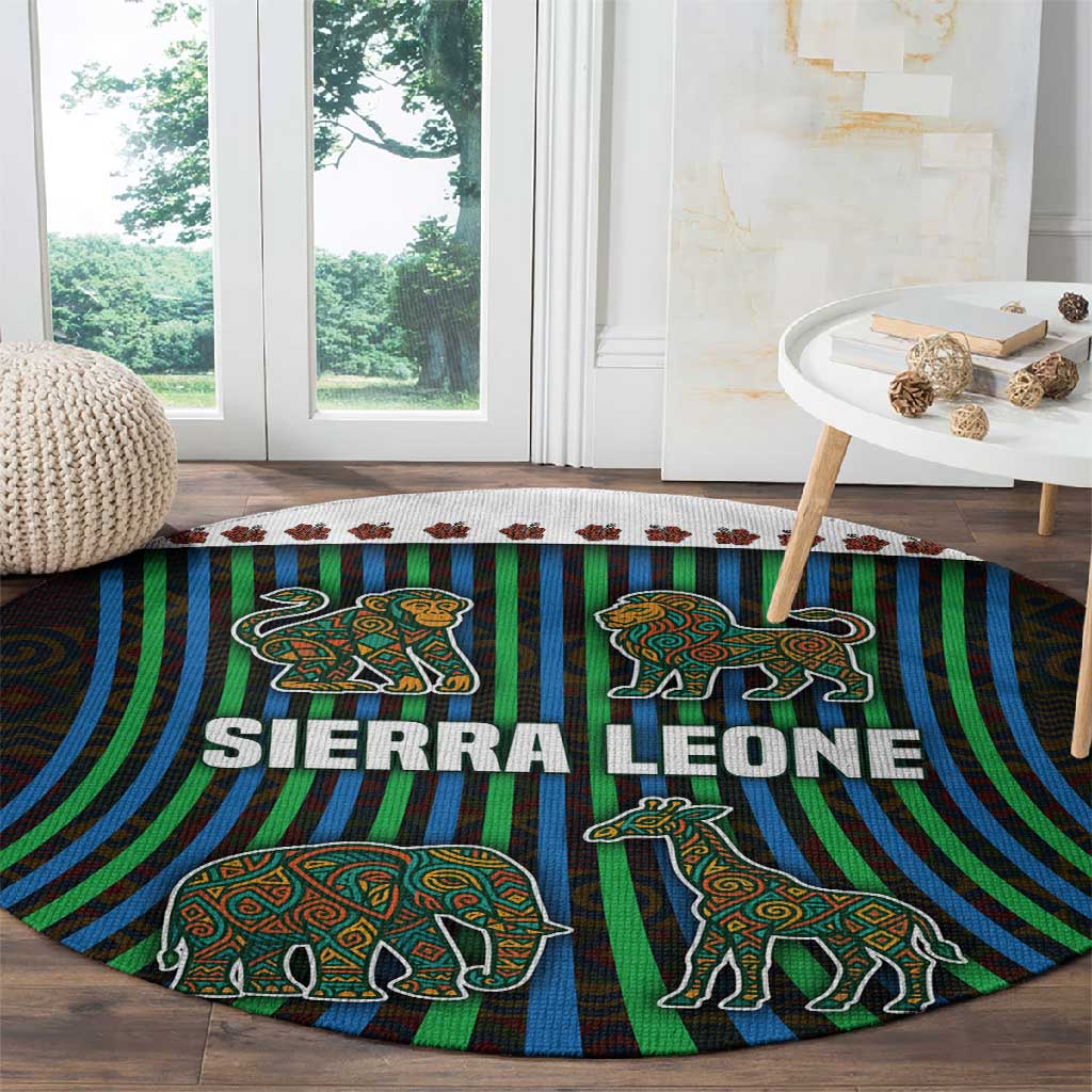 Sierra Leone Round Carpet - Tribal Animal Pattern Featuring Lion Elephant Giraffe and Monkey TS04
