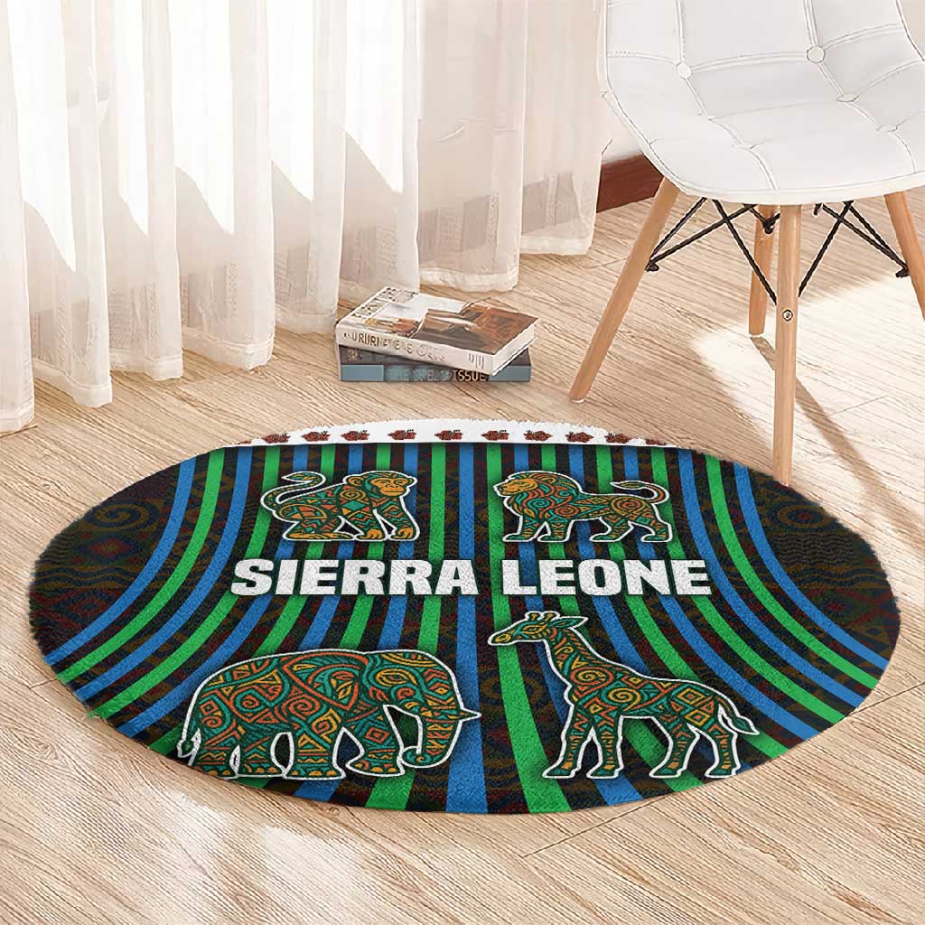 Sierra Leone Round Carpet - Tribal Animal Pattern Featuring Lion Elephant Giraffe and Monkey TS04