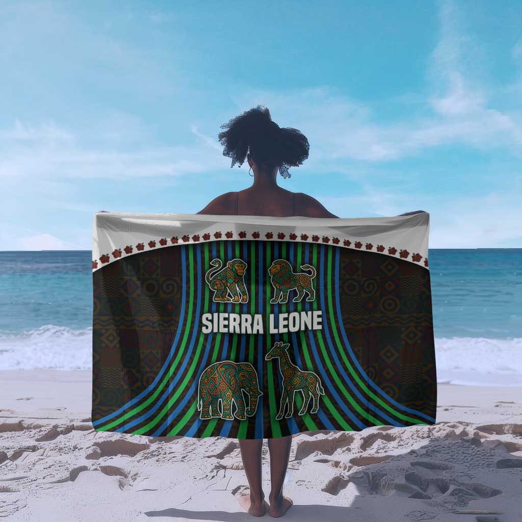 Sierra Leone Sarong - Tribal Animal Pattern Featuring Lion Elephant Giraffe and Monkey TS04