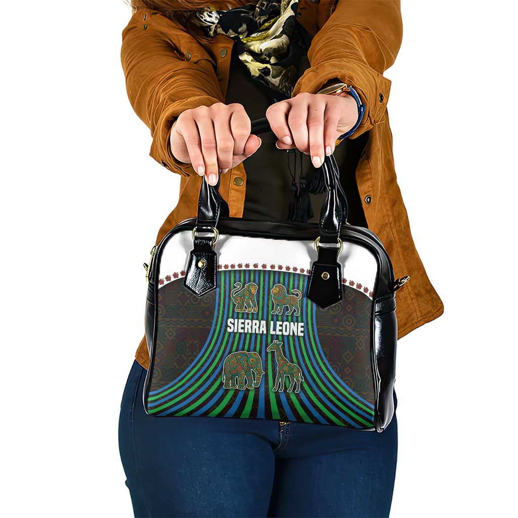 Sierra Leone Shoulder Handbag with Tribal Animal Pattern Featuring Lion Elephant Giraffe and Monkey TS04