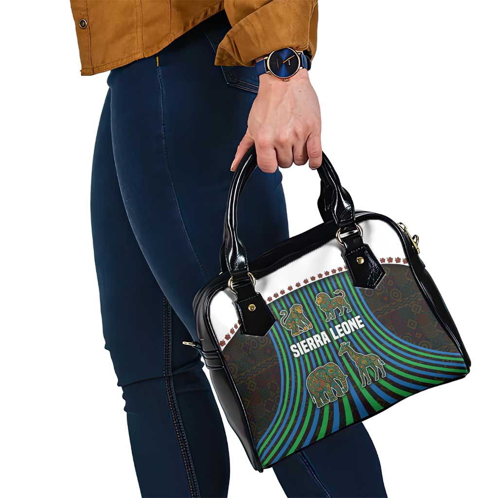 Sierra Leone Shoulder Handbag with Tribal Animal Pattern Featuring Lion Elephant Giraffe and Monkey TS04