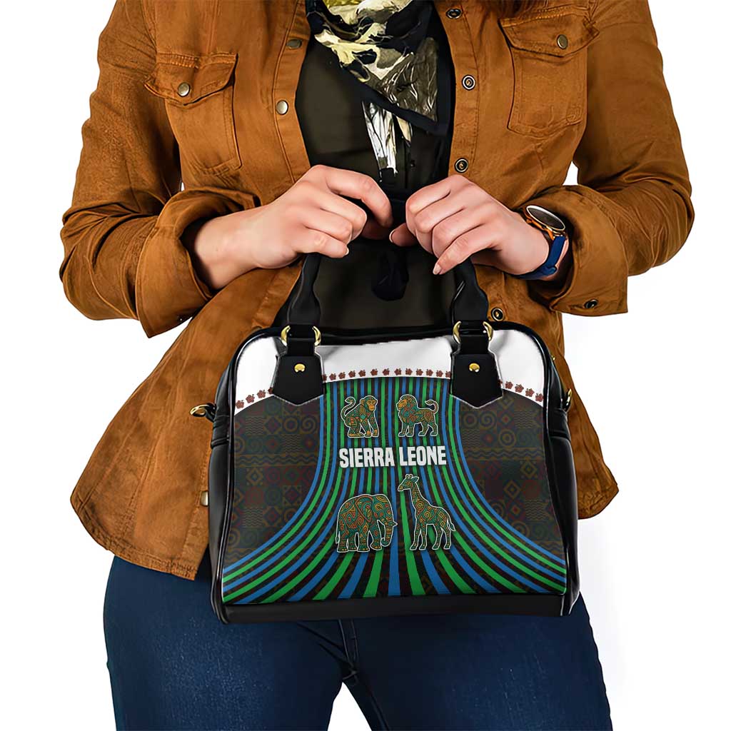 Sierra Leone Shoulder Handbag with Tribal Animal Pattern Featuring Lion Elephant Giraffe and Monkey TS04