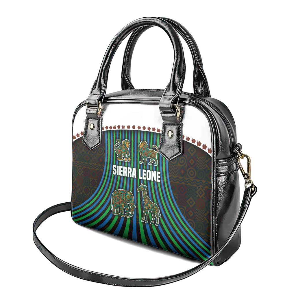 Sierra Leone Shoulder Handbag with Tribal Animal Pattern Featuring Lion Elephant Giraffe and Monkey TS04