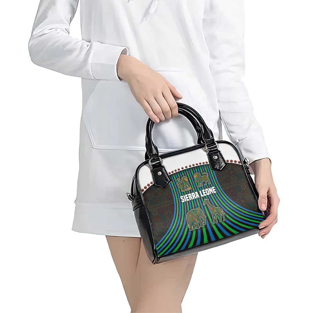 Sierra Leone Shoulder Handbag with Tribal Animal Pattern Featuring Lion Elephant Giraffe and Monkey TS04