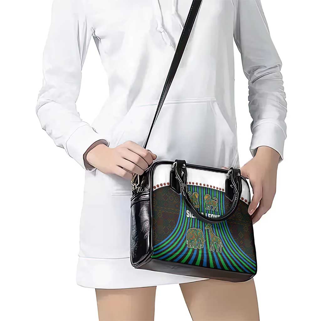 Sierra Leone Shoulder Handbag with Tribal Animal Pattern Featuring Lion Elephant Giraffe and Monkey TS04