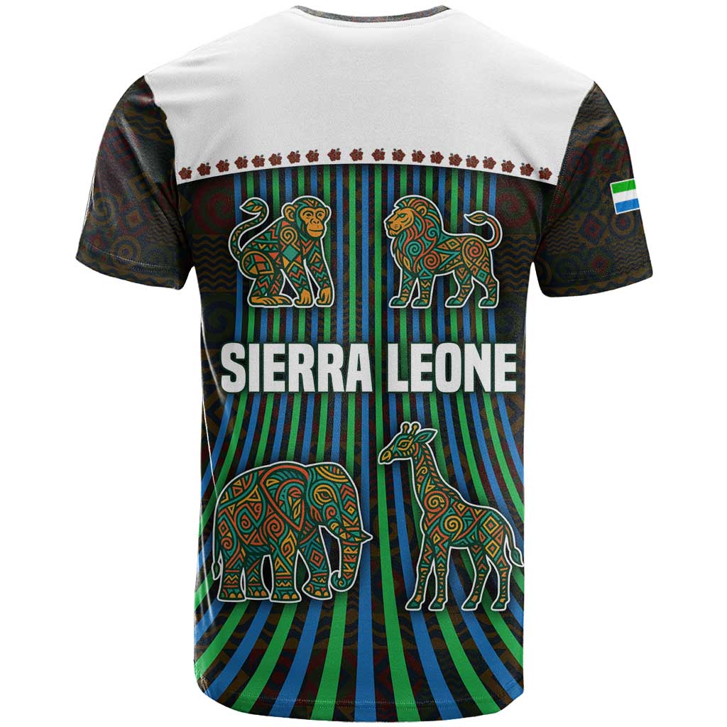 Sierra Leone T shirt - Tribal Animal Pattern Featuring Lion Elephant Giraffe and Monkey TS04