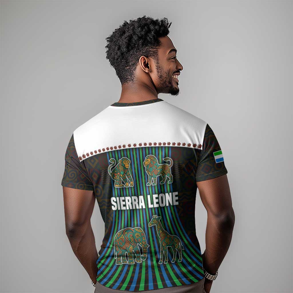 Sierra Leone T shirt - Tribal Animal Pattern Featuring Lion Elephant Giraffe and Monkey TS04