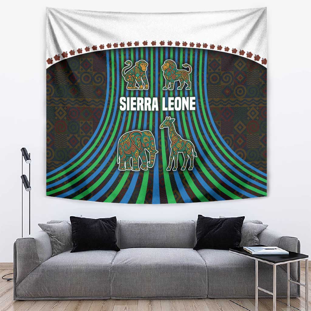 Sierra Leone Tapestry - Tribal Animal Pattern Featuring Lion Elephant Giraffe and Monkey TS04