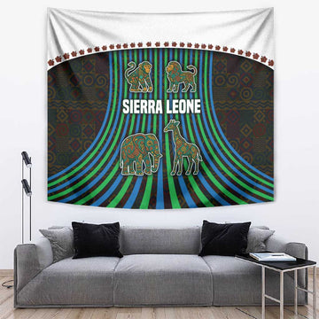 Sierra Leone Tapestry - Tribal Animal Pattern Featuring Lion Elephant Giraffe and Monkey TS04
