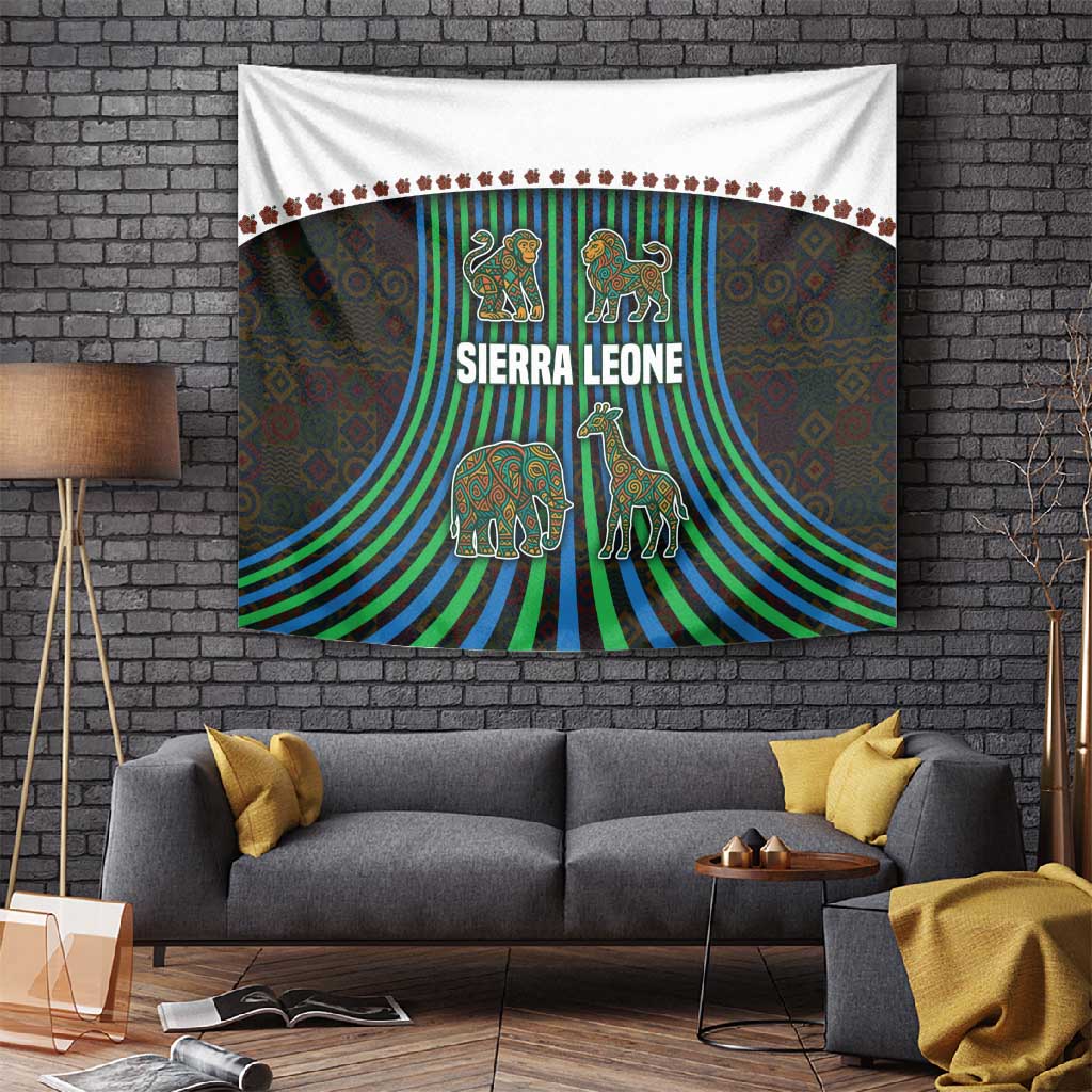 Sierra Leone Tapestry - Tribal Animal Pattern Featuring Lion Elephant Giraffe and Monkey TS04