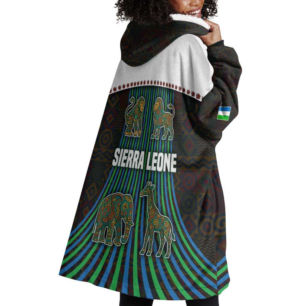 Sierra Leone Wearable Blanket Hoodie - Tribal Animal Pattern Featuring Lion Elephant Giraffe and Monkey TS04