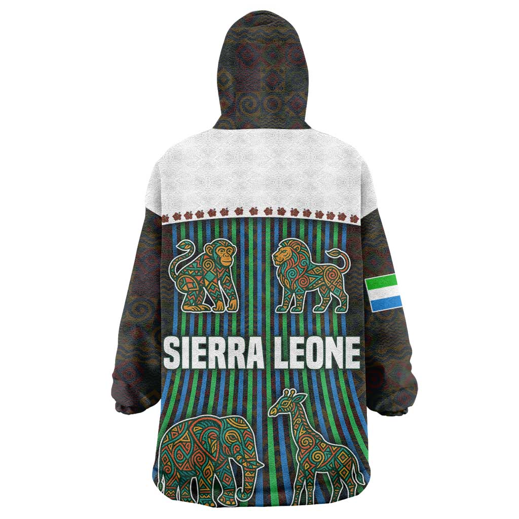 Sierra Leone Wearable Blanket Hoodie - Tribal Animal Pattern Featuring Lion Elephant Giraffe and Monkey TS04